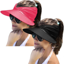 2er-Pack Damen-Sonnenhut mit breiter Krempe, Sommer-UV-Schutz UPF50+, Strand- und Sportkappe