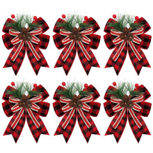 Kerststrikjes en linten met buffelruitmotief (6 stuks)