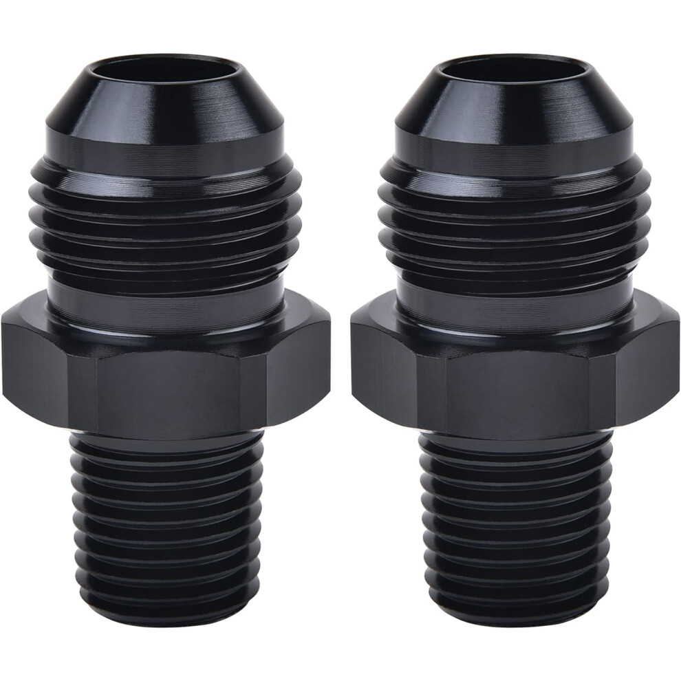 8An Male Flare To 1/4" Npt Pipe Fitting Adapter Aluminum Straight 2Pcs Black 9313598880659