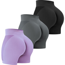 Pantaloni scurți de antrenament din 3 piese pentru femei, fără cusături, cu talie înaltă, pentru ridicarea feselor, cu elastic în carouri,