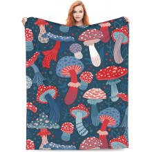 Couverture champignon pour filles et femmes – Plaid doux, chaud et léger (127 x 152 cm), motif amanite tue-mouches rouge et bleue, décoration