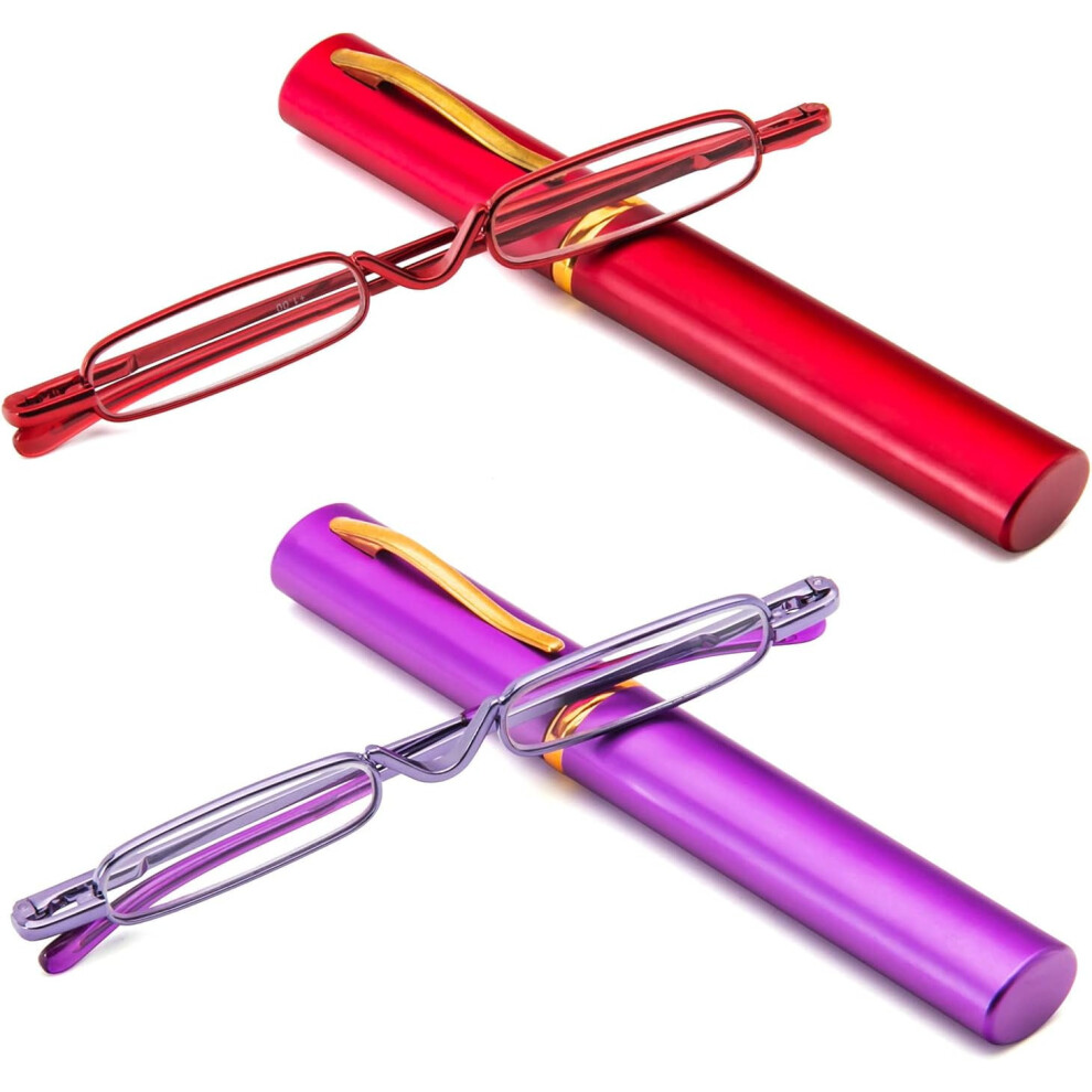 Mini Reading Glasses for Women Men Compact Small Pocket Metal Readers with Portable Case