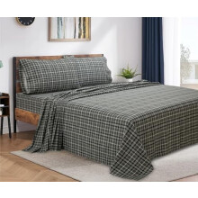 4-teiliges Bettwäscheset aus 100 % Baumwollflanell (Queen-Size) – Warm, weich, tiefe Taschen, doppelt gebürstet, grau kariert, für alle