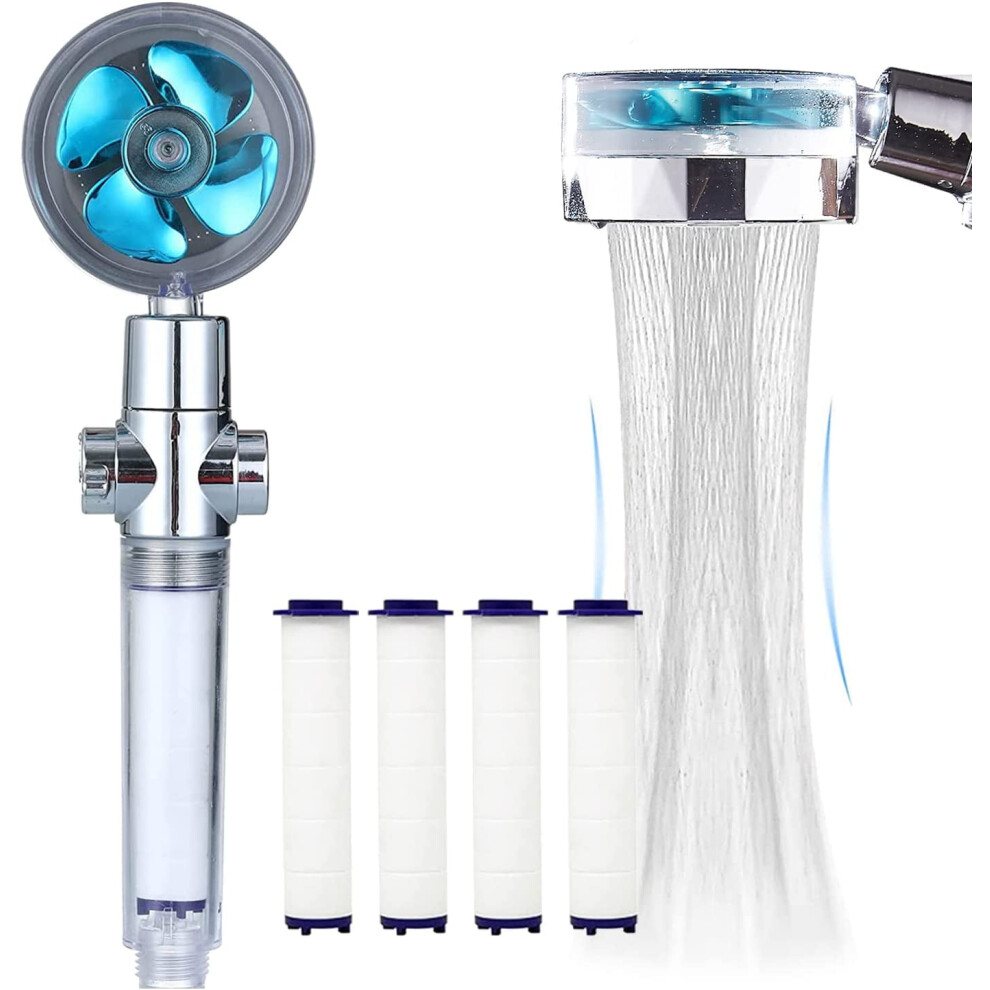 High Pressure Handheld Showerhead With Filters Vortex Hydro Jet Turbo Propeller 360 Degrees Rotating Easy Install(I-Blue) 9496895919472