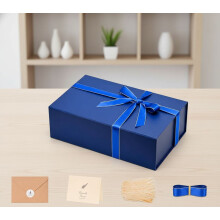 Coffret cadeau d'anniversaire bleu marine pour homme (35 x 21 x 11 cm), coffret cadeau pour garçon d'honneur avec couvercle, ruban, carte et papier