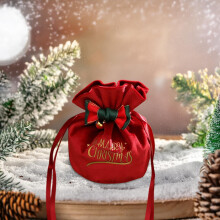Sac cadeau de Noël en velours rouge avec cordon de serrage, 12 x 15 cm