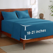 Tiefes Kingsize-Bettwäscheset – Passend für Matratzen bis zu 53 cm Höhe, 4-teilig, GentleSoft, feuchtigkeitsableitend, kühlend, türkisblau