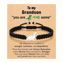 Adjustable Dinosaur Beaded Bracelet with 'You're Braver' Text – Boy's Birthday/Christmas Gift, Compatible with Kids