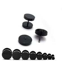 Men Cool Punk Round Black Stainless Steel Ear Stud Piercing Earrings 3mm - 14mm (Black,14mm)