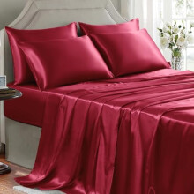Ensemble de draps en satin Queen 4 pièces bordeaux