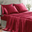 Ensemble de draps en satin Queen 4 pièces bordeaux 1