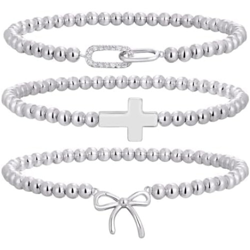 Gold Beaded Bracelet for Women Minimalist Stackable 1 Piece