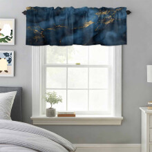 Navy Blue Valance with Gold Stripe and Marble Texture