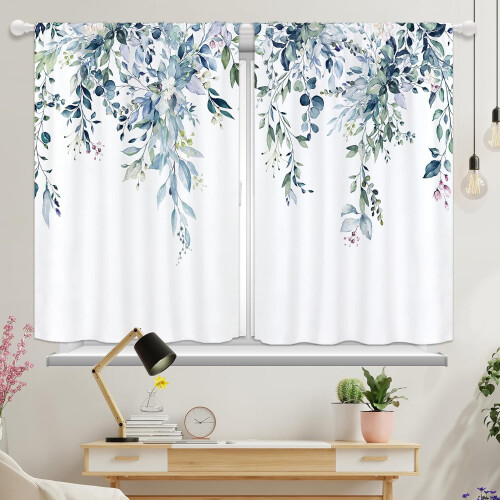 Blågrønne eukalyptusblomstergardiner 132 x 91 cm (2 stk.) 1