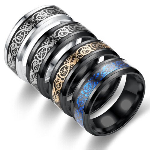 Δαχτυλίδι για άνδρες, γυαλιστερό, απλό αξεσουάρ κοσμήματος, με μοτίβο δράκου,