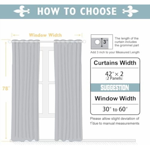 Blackout Curtains 42x63 in, 2-Panel Light Grey Polyester 1