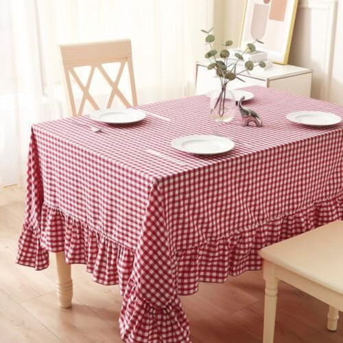 Rød og hvit gingham-duk med rysjer 120 x 60 tommer 100 %