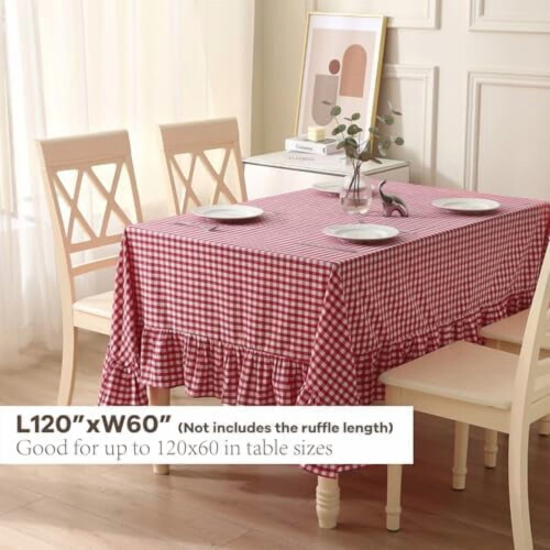 Rød og hvit gingham-duk med rysjer 120 x 60 tommer 100 % 2
