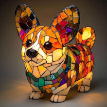 Lampa Madra Gloine Dhaite Ceannaigh É Lampa Corgi Sraith Madraí Solas Ealaíne LED Solas Oíche Tábla Lampa Coileáinín Peataí Gleoite