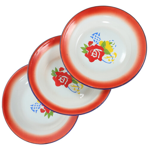Lot de 3 assiettes à salade en émail, vaisselle en émail pour le camping