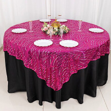 BalsaCircle 72x72in Nappe carrée en tulle brodé de sequins argentés et fuchsia ondulés - Fournitures de décoration pour fêtes et événements
