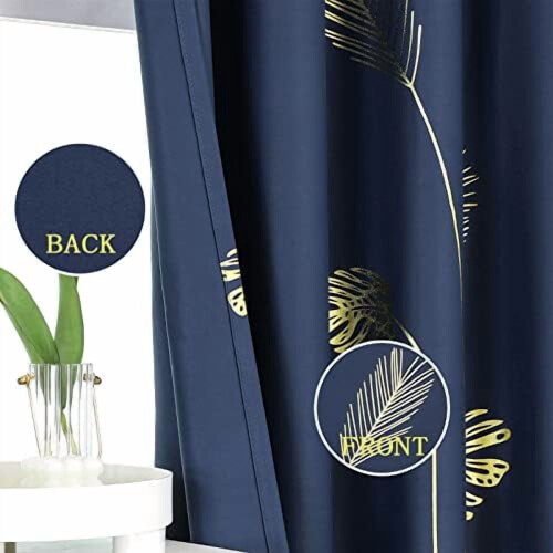 Blackout Curtains Navy Blue Gold Palm Pattern 38x72 Inch 2 2