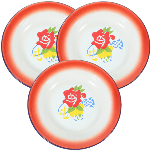 Lot de 3 assiettes à salade en émail, vaisselle en émail pour le camping 2