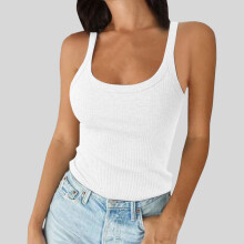 Camiseta sin mangas de tirantes finos acanalados para mujer YOUSNH, camisola de algodón ajustada, camiseta sin mangas para usar en capas – Blanca