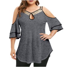 lulshou Modisches Damen-Top mit V-Ausschnitt, Rüschenärmeln und schulterfreiem Design – bequemes, atmungsaktives Kurzarm-Top, trendiger