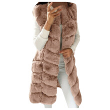 Kunstbontjas voor dames, mouwloze winterjas van imitatiebont met open voorkant, zachte vest voor dames, roségoud.