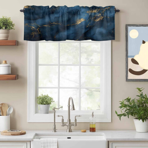 Navy Blue Stone Gold Stripe Valance 54x18in 1