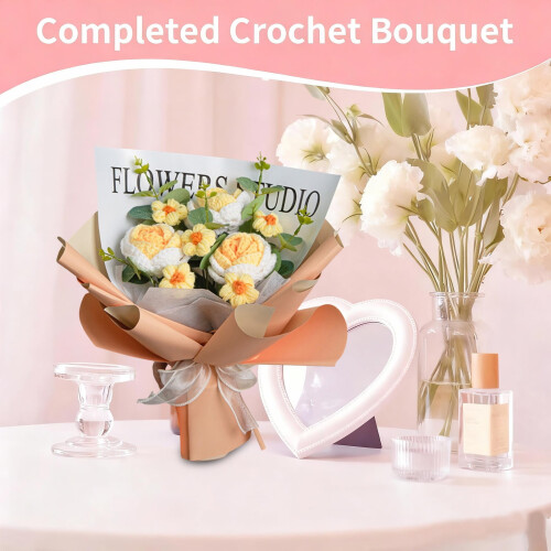 Buchet de flori croșetat, țesut manual – gradient galben, 1 1