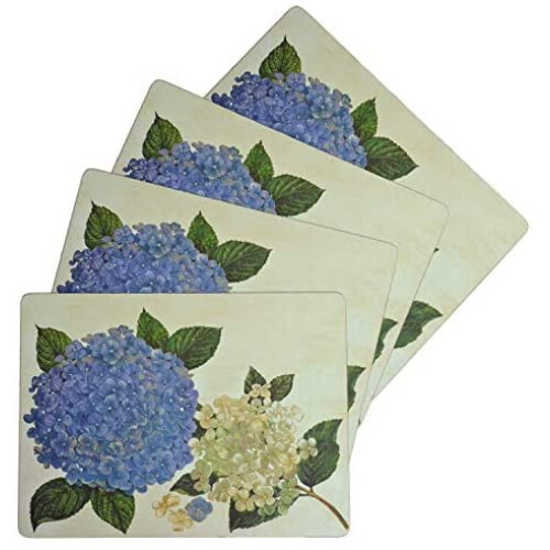 Cork Placemats Set of 4, 12"x16" Rectangular, Hydrangea Floral, Easy Clean, Thick for Kitchen & Dining Tables