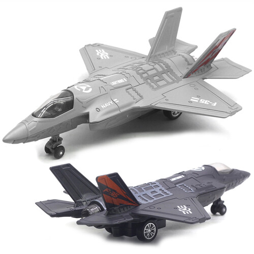 Rygai Stor Legering Pull Back F-35 Jagerflymodel Musik LED Flylegetøj Gave, Sort 2