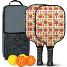 Pickleball Paddles Set with 2 Balls & Bag – Floral Fiberglass Rackets, Compatible with Indoor/Outdoor Play
