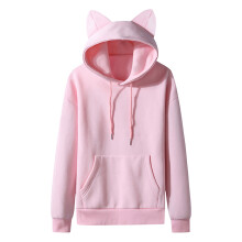 Herrtröja med huva, casual, enfärgad, kattöron, fleece, fickor
