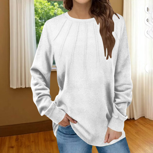 Γυναικείο Φθινόπωρο-Χειμώνας Μονόχρωμο Τοπ με Στρογγυλή Λαιμόκοψη και 1