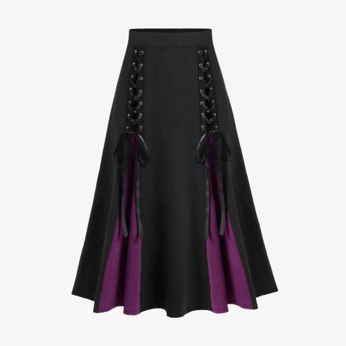 Φούστα Steampunk Gothic Flowy Maxi για γυναίκες – Vintage γραμμή Α, ψηλή μέση, πλισέ, μωβ, Plus Size,