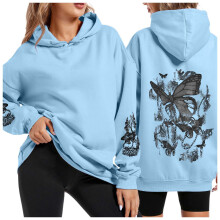 Hellblaues Sweatshirt mit Rundhalsausschnitt, Kordelzugtaschen, lockerer, lässiger Hoodie für Herbst/Winter – alltagstauglich