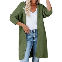 Cardigã feminino leve plus size, liso, casual, de tricô, longo, verde.