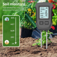 5in1 Soil Tester PH/Moisture/Temp Digital LCD Meter Heat-Resistant Metal Sensor Humidity Monitor for Plants Gardening