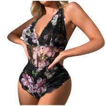Lingerie feminina com fecho de pressão na virilha, renda, body curto sexy estilo babydoll, presente para o Dia dos Namorados.