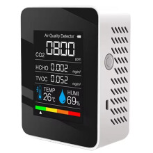 Air Quality Monitor 5 in 1 Air Quality Detector C02 Detector HCHO TVOC Tester LCD Temperature Humidity Tester White