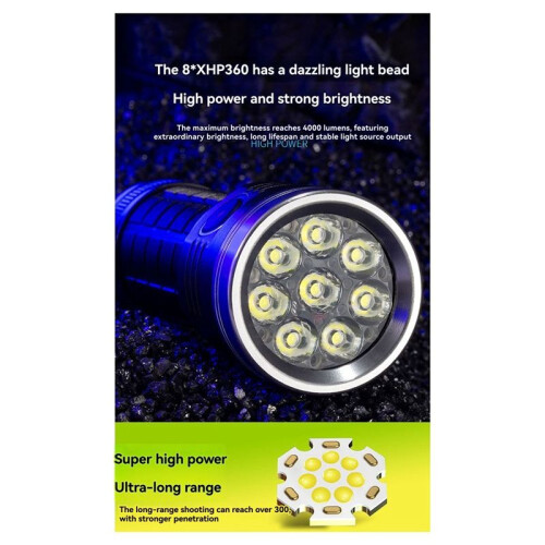 8-Core Strong Light High-Power Flashlight Outdoor Waterproof LED Flashlight USB-C Rechargeable Flashlight 2