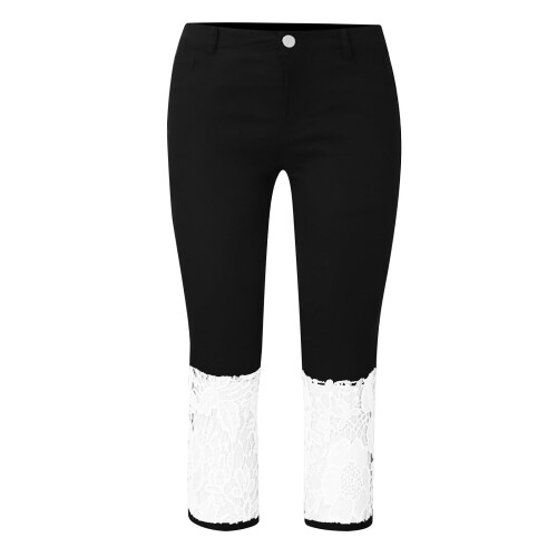 VERUGU Γυναικείο Παντελόνι Capris με Δαντέλα και Λεπτό Ελαστικό, Μοντέρνο, Στενό, 2