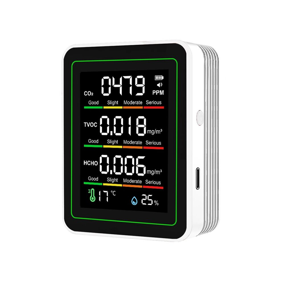 White Indoor Air Quality Monitor,Co2 Monitor/Temperature/Formaldehyde Detector/Humidity Tvoc For Rooms,Grow Tents