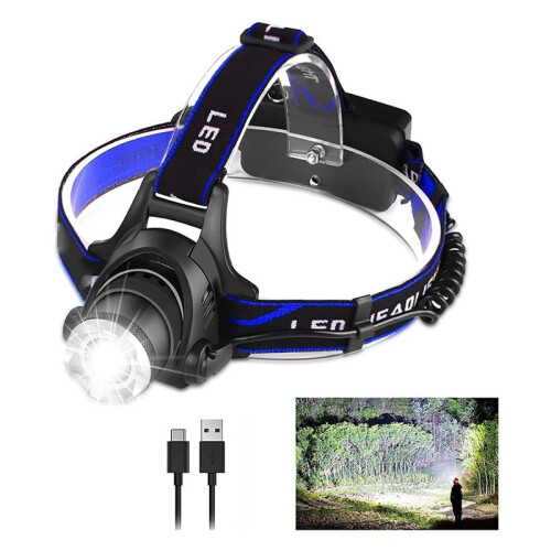 LED Rechargeable Headlamp 3 Lighting Modes Telescopic Zoom Flashlight Super Bright Lights for Camping 2
