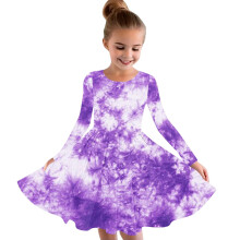 Gúna Fómhar Cailíní Páistí Gúna Tie-dye Muinchille Fada Gúna Cóisire Luascánach A-Líne Gúna Ócáideach Stríocach Muineál Criúnna