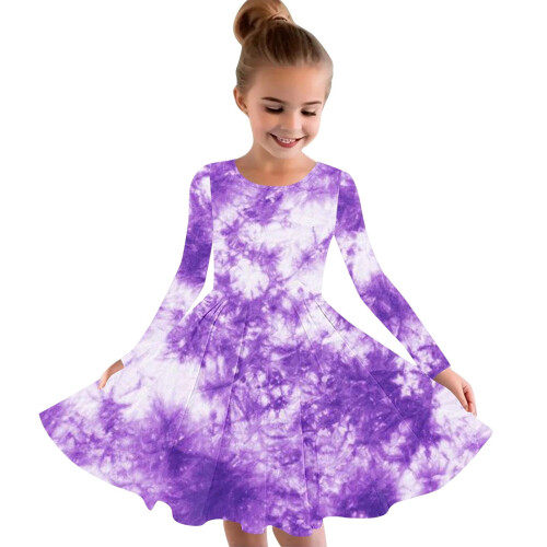 Παιδικό Κορίτσι Φθινόπωρο Φόρεμα Tie-dye με Μακρυμάνικο Στάμπα Φόρεμα σε Γραμμή Α,