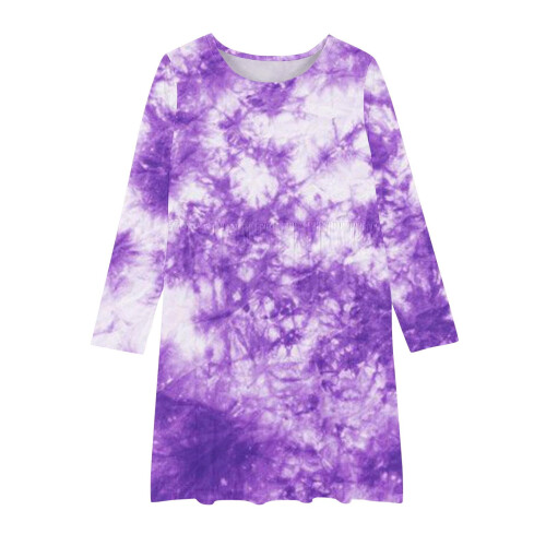 Παιδικό Κορίτσι Φθινόπωρο Φόρεμα Tie-dye με Μακρυμάνικο Στάμπα Φόρεμα σε Γραμμή Α, 1